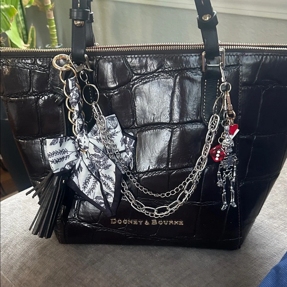 Dooney & Bourke Black Croc-Embossed Tote with Chain Charms - Picture 1 of 3